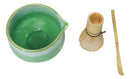 Green And White Emerald Ceramic Japanese Matcha Green Tea Bowl Whisk & Scoop Set