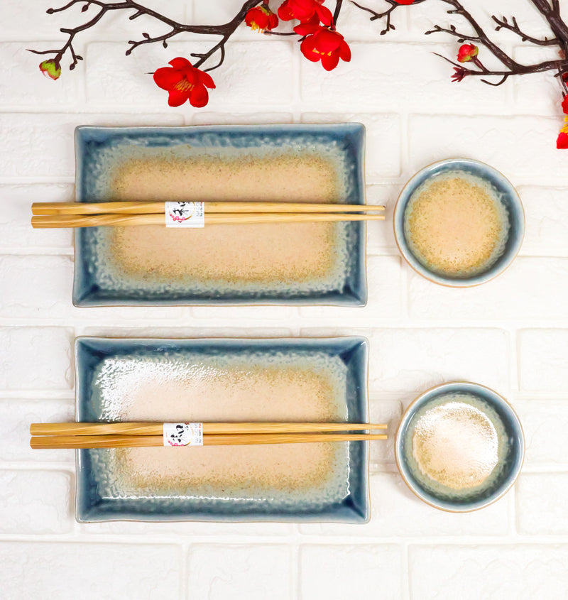 Ao Nagashi Porcelain Sushi Plates Sauce Dishes Chopsticks Dinnerware Set For 2
