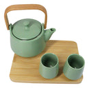 Matte Pastel Green Porcelain 22oz Teapot And 2 Tea Cups With Bamboo Tray Set