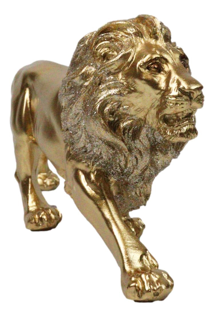 Faux Brass Gold Finish African Safari Prowling Lion King of The Jungle Figurine
