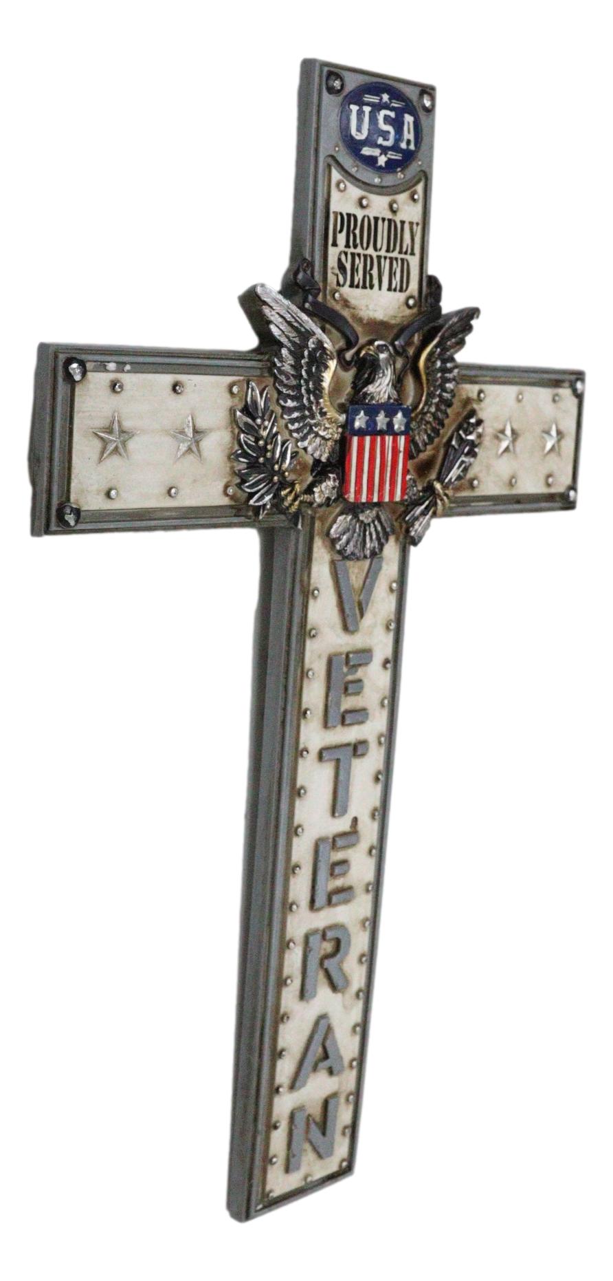 Western USA Proudly Served Flag American Great Seal Eagle Veteran Wall Cross - Ebros Gift