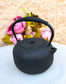 Matte Black Tokusa Vertical Lines Design Tetsubin Larger Cast Iron Teapot 33oz