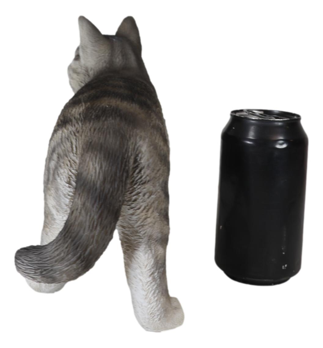 Standing Feline Gray Tabby Cat Kitten Figurine With Realistic Glass Eyes Decor