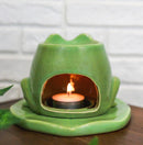 Whimsical Green Toad Frog On Lily Pad Ceramic Essential Oil Warmer Candle Holder