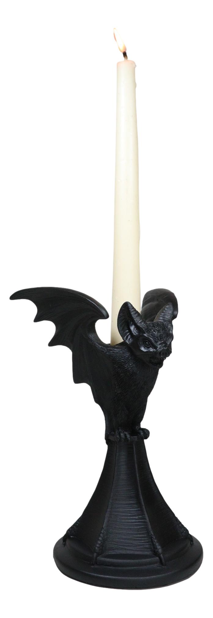 Wicca Gothic Black Gargoyle Vampire Bat Vespertilio Candlestick Holder Figurine