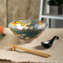 Japanese Crane Ceramic Ramen Rice Bowl With Soup Spoon Chopsticks And Rest Set
