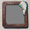 Rustic Southwestern Indian Chief Headdress Faux Tooled Leather Wall Mirror Decor