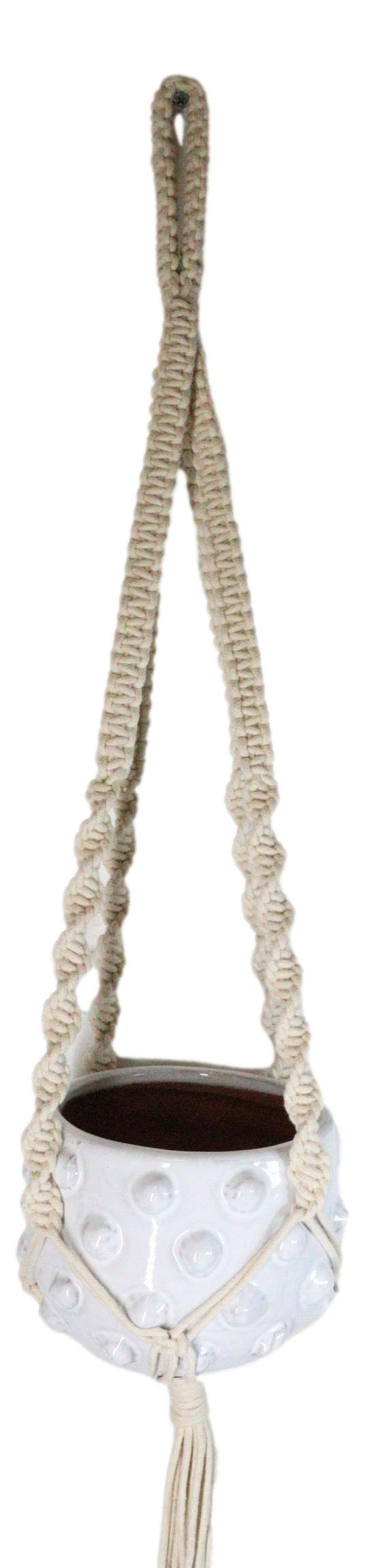 Hand Woven Cotton Rope Boho Chic Macrame Wall Hanger With Ceramic Planter Pot