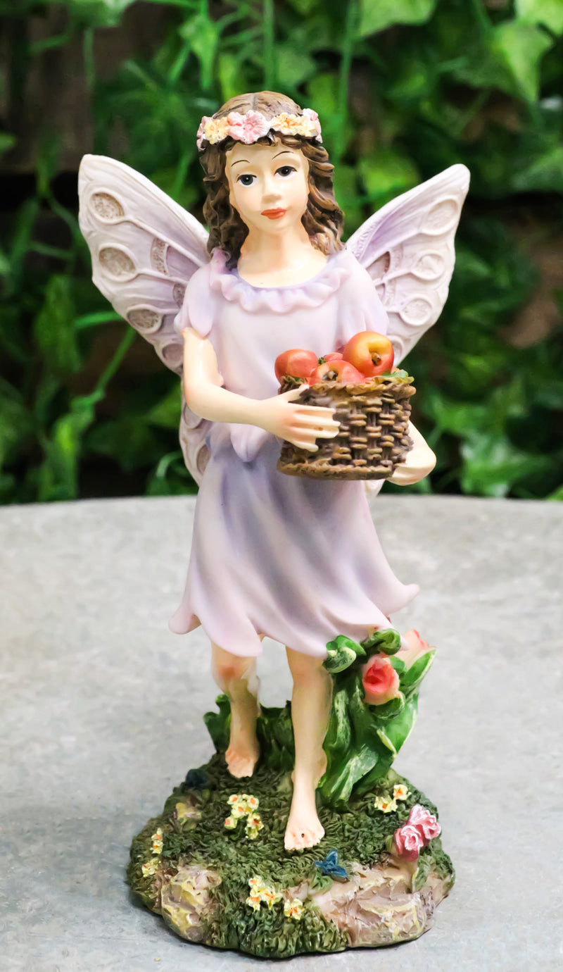 Whimsical Enchanted Garden Butterfly Fairy Carrying A Basket Of Apples Figurine