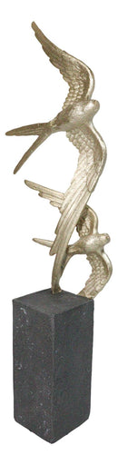 Gold Leaf 2 Acrobatic Raptor Swallow Birds In Flight On Black Base Figurine 19"H