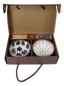 Ceramic Floral Arabesque Double Rice Bowl Gift Set with Chopsticks 10oz Bowls