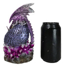 Purple Mother Dragon Guarding LED Faux Crystals Egg With Hatchlings Figurine
