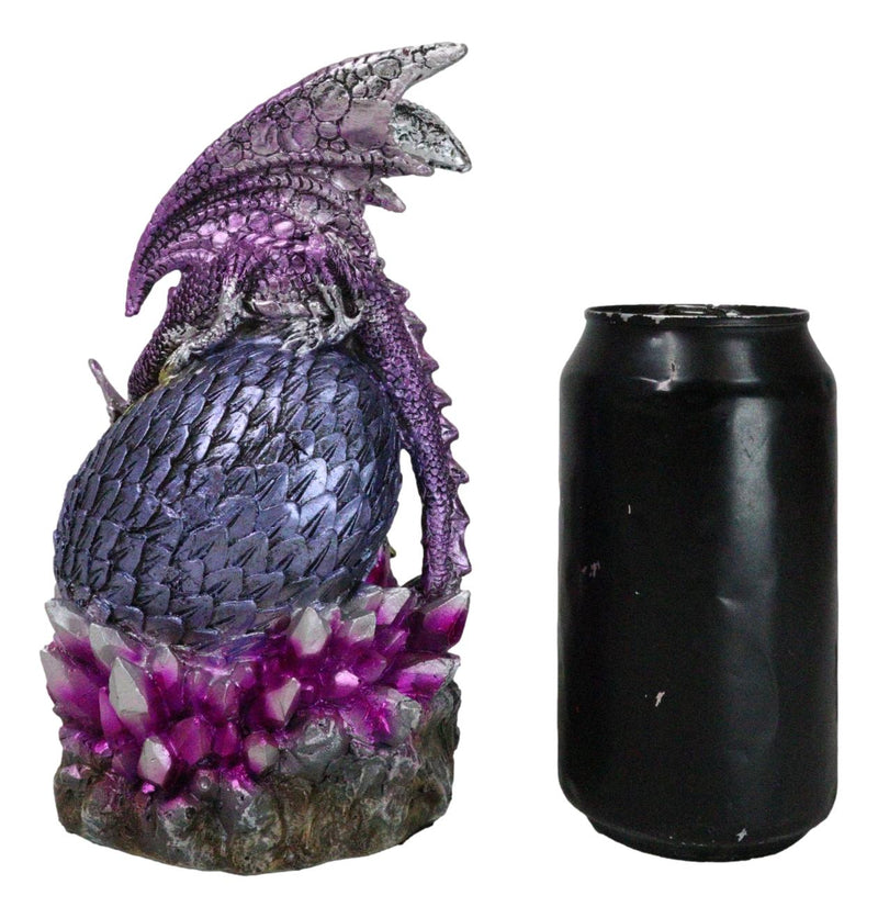 Purple Mother Dragon Guarding LED Faux Crystals Egg With Hatchlings Figurine