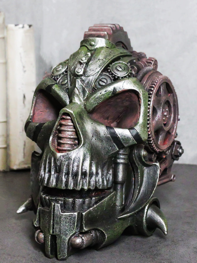 Steampunk Diesel Punk Machina Android Gearwork Robotic Cyborg Skull Figurine