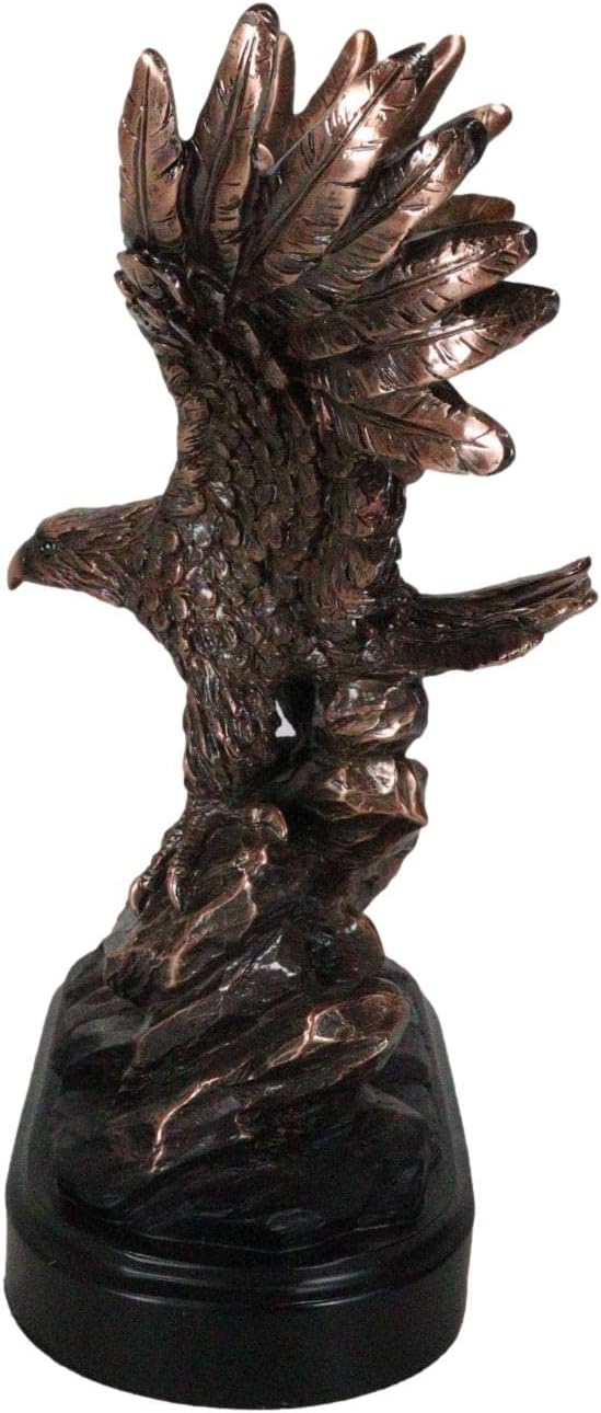 American Bald Eagle Landing On Rocky Pillar Picture Frame Bronzed Resin Figurine