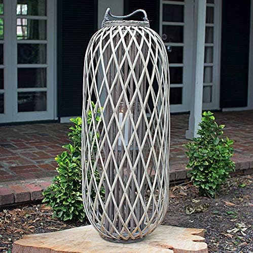 32"H Rustic Western Farmhouse Rattan Wood Willow Candle Lantern Candleholder