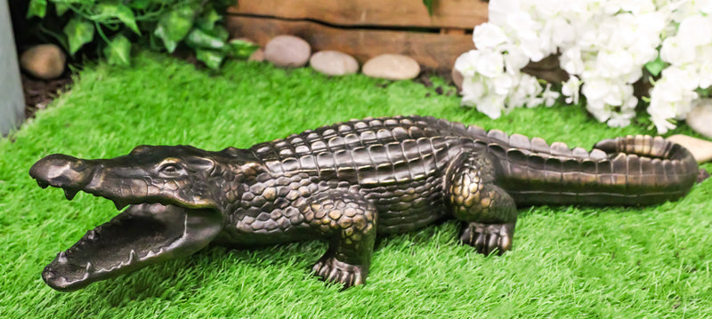 The Great Crocodile Baring Jaws And Razor Sharp Teeth Garden Accent Statue 23"L