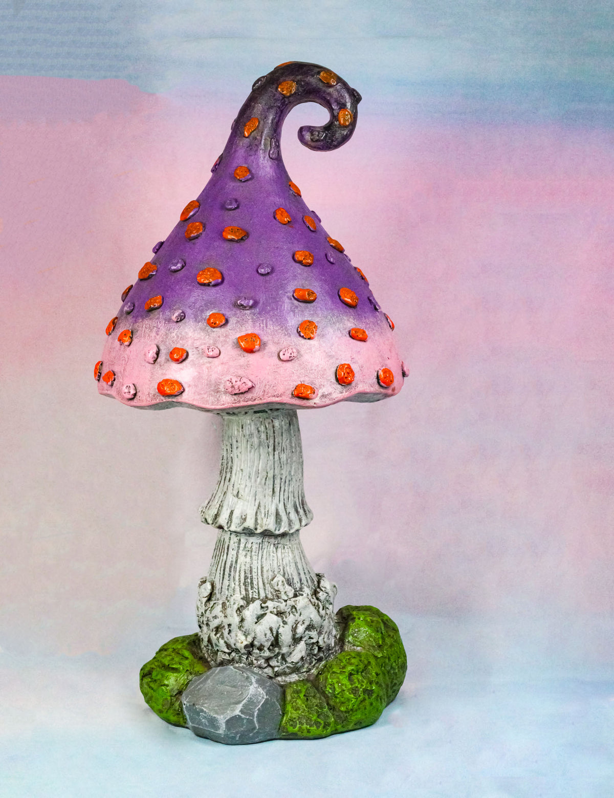 Fairy Garden Giant Spotted Purple Crooked Toadstool Mushroom Figurine 17"H