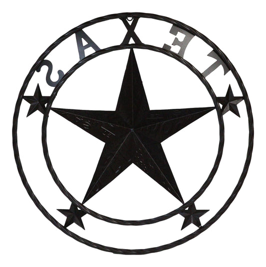 Western Patriotic Lone Star State Texas With 4 Stars Metal Wall Circle Sign 24"D