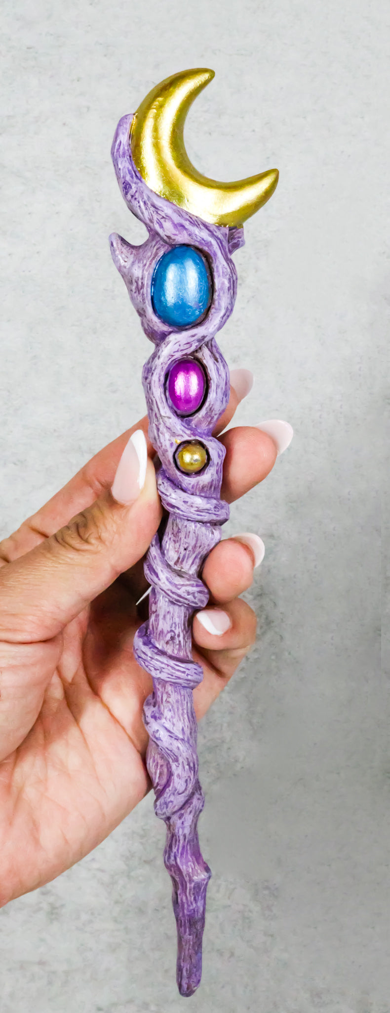 Wicca Witchcraft Celestial Moon Stone Cosplay Wand 9.5" Accessory Fantasy Decor