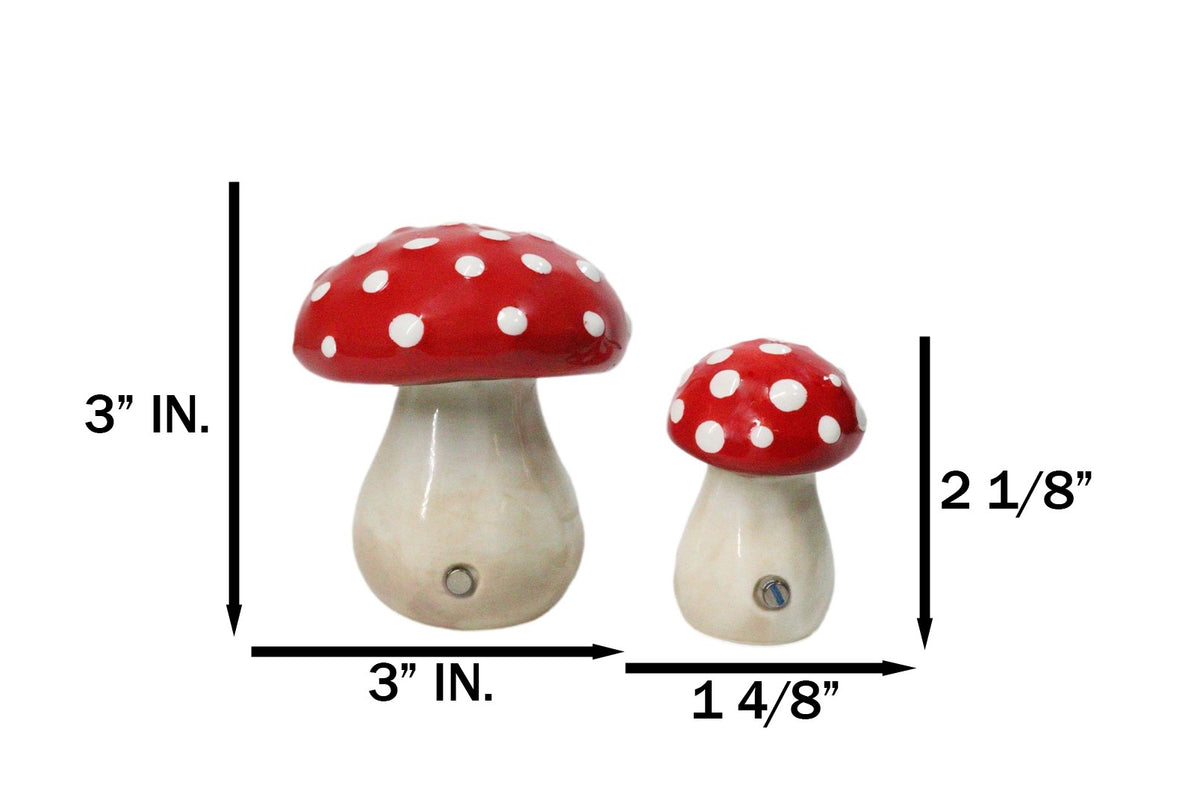 Bright Red White Polkadots Toadstool Mushrooms Pair Salt And Pepper Shakers