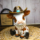 Western Brown Spotted Texas Longhorn Cow With Cowboy Hat And Boots Figurine
