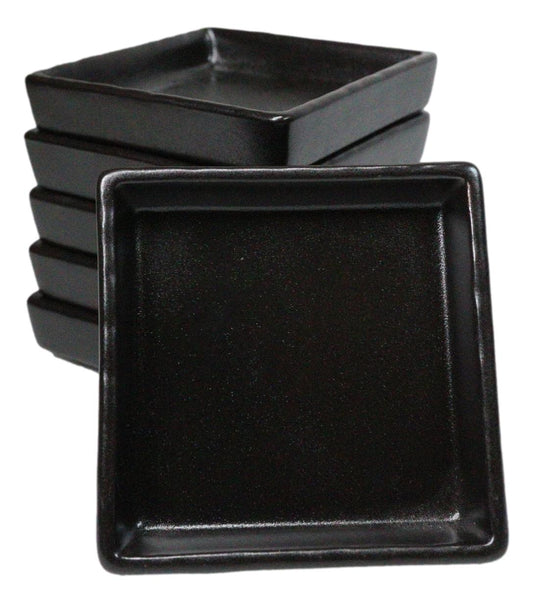 Set Of 6 Kokuyo Black Minimalist Ceramic Square Condiment Sauce Dishes 2oz