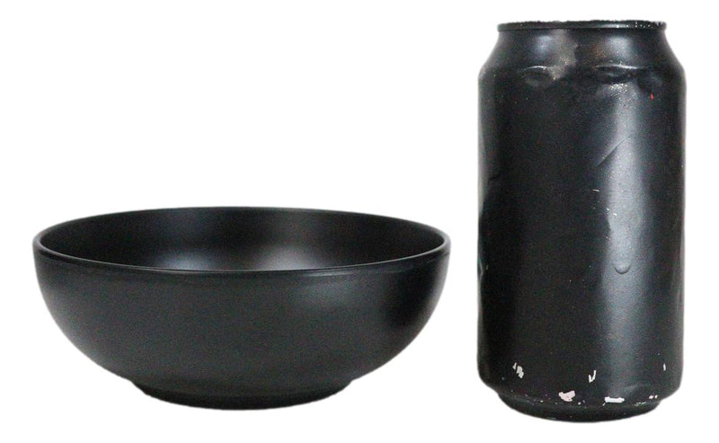 Pack Of 6 Modern Matte Black Melamine Round Appetizer Rice Shallow Bowls 16oz