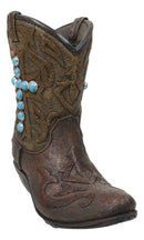 Rustic Western Turquoise Rocks Cross Faux Leather Cowgirl Boot Vase Figurine
