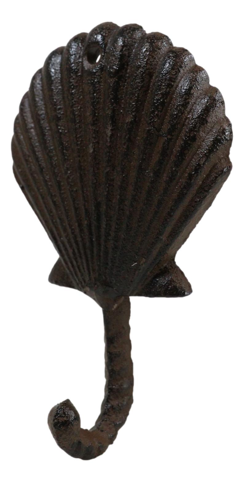 Pack Of Two Cast Iron Coastal Marine Ocean Scallop Shell Wall Coat Hook Hangers