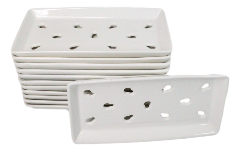Pack Of 12 Ceramic White Neta Zara Sushi Case Plates With Drip Holes 8" By 4"