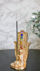 Golden Nirvana Hamsa Palm Buddha Rainbow Chakra Stones Incense Holder Figurine