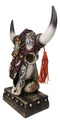 Rustic Western Cow Skull Turquoise Diamond Scrollwork Tassels Trophy Figurine