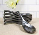 Pack of 6 Black Tetsu Kesho Ceramic Asian Soup Spoons With Hook Ends 5.75"L
