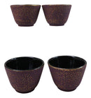 Pack Of 4 Burgundy Red With Gold Cast Iron Tetsubin Textured Tea Cups 3oz