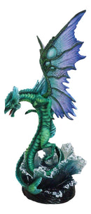 Large Fantasy Elemental Water Dragon Rising Above Sea Waves Collectible Figurine