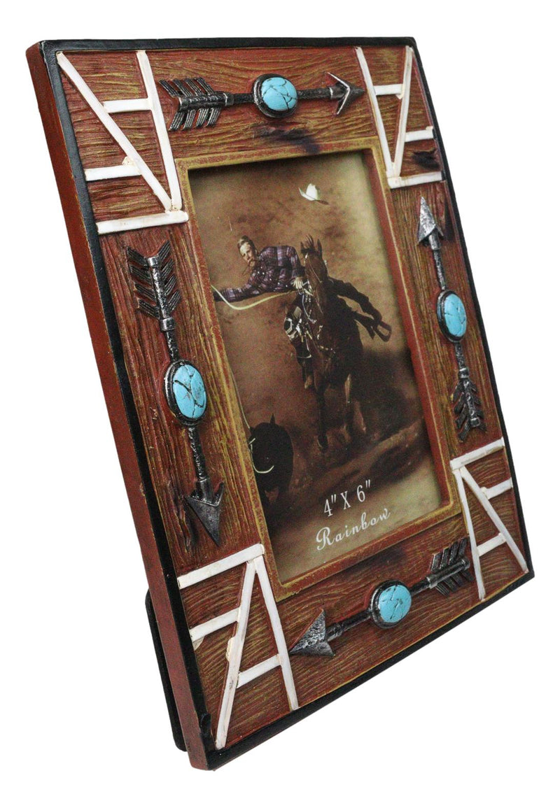 Southwest Boho Native Indian Turquoise Arrows Faux Wooden 4"X6" Picture Frame
