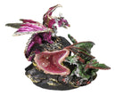 LED Crystal Faux Geode Dragons Duelling Figurine, Red & Green Metallic Dragons