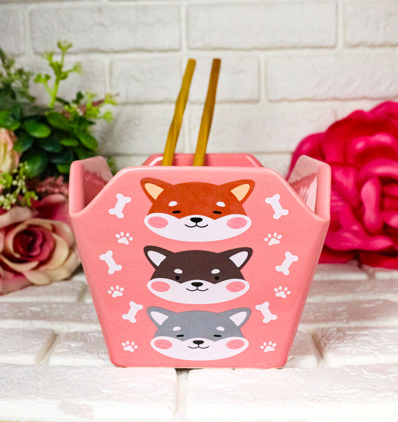 Pink Japanese Shiba Inu Dogs Takeout To Go Box Serving Bowl With Chopsticks Set