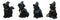 Set of 4 Halloween Black Cats With Witch Hats Broom Pentagram Mini Figurines
