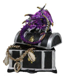 Purple Midnight Dragon Guarding Lion Treasure Chest Small Trinket Box Figurine
