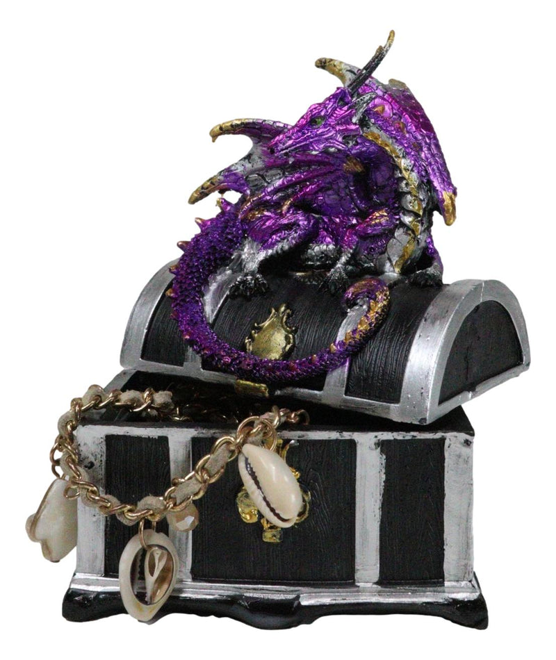 Purple Midnight Dragon Guarding Lion Treasure Chest Small Trinket Box Figurine