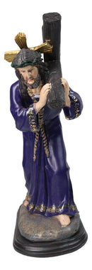 Via Dolorosa Jesus Christ in Purple Robe Carrying Cross Calvary Figurine 12" H