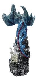 Metallic Blue Dragon with Magenta Spikes Guarding Bottle Ice Crystals Figurine