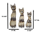 Balinese Wood Handicraft Striped Feline Cat Family Set of 3 Figurines 20"H