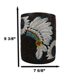 Western American Indian Chief Headdress Eagle Feathers Waste Basket Trash Bin