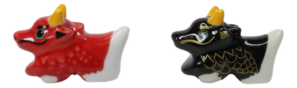 Red And Black Oriental Ryu Dragons Set of 2 Chopsticks And Ceramic Rests Set