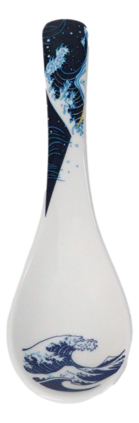 Set of 6 Great Wave Hokusai Porcelain Asian Soup Spoons Japanese Ramen Pho