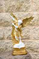 Renaissance Art Golden Large Archangel Saint Michael With Long Spear Statue 19"H
