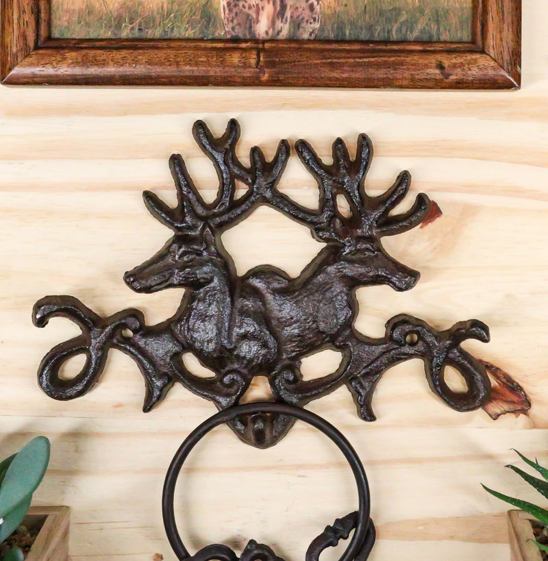 Forged Cast Iron Double Stag Deer Antlers Wall Hooks For Keys Leashes Scarves